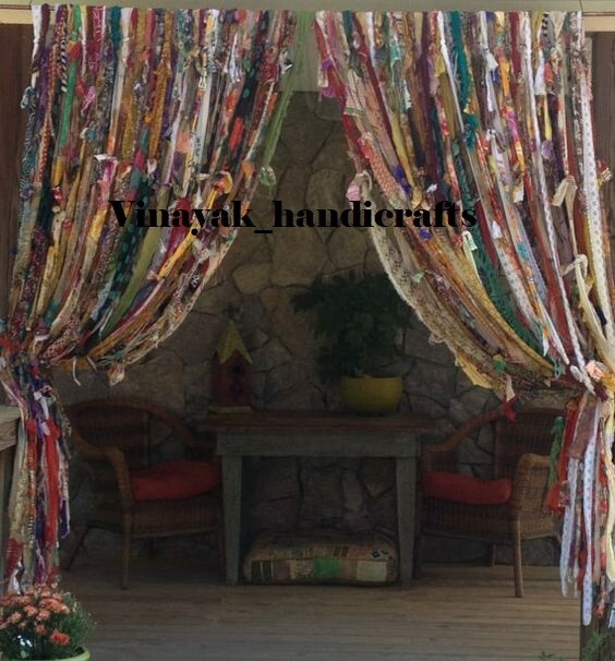 50 Strands, Bohemian gypsy rag Window Bohemian Valance Indian Backdrop curtains