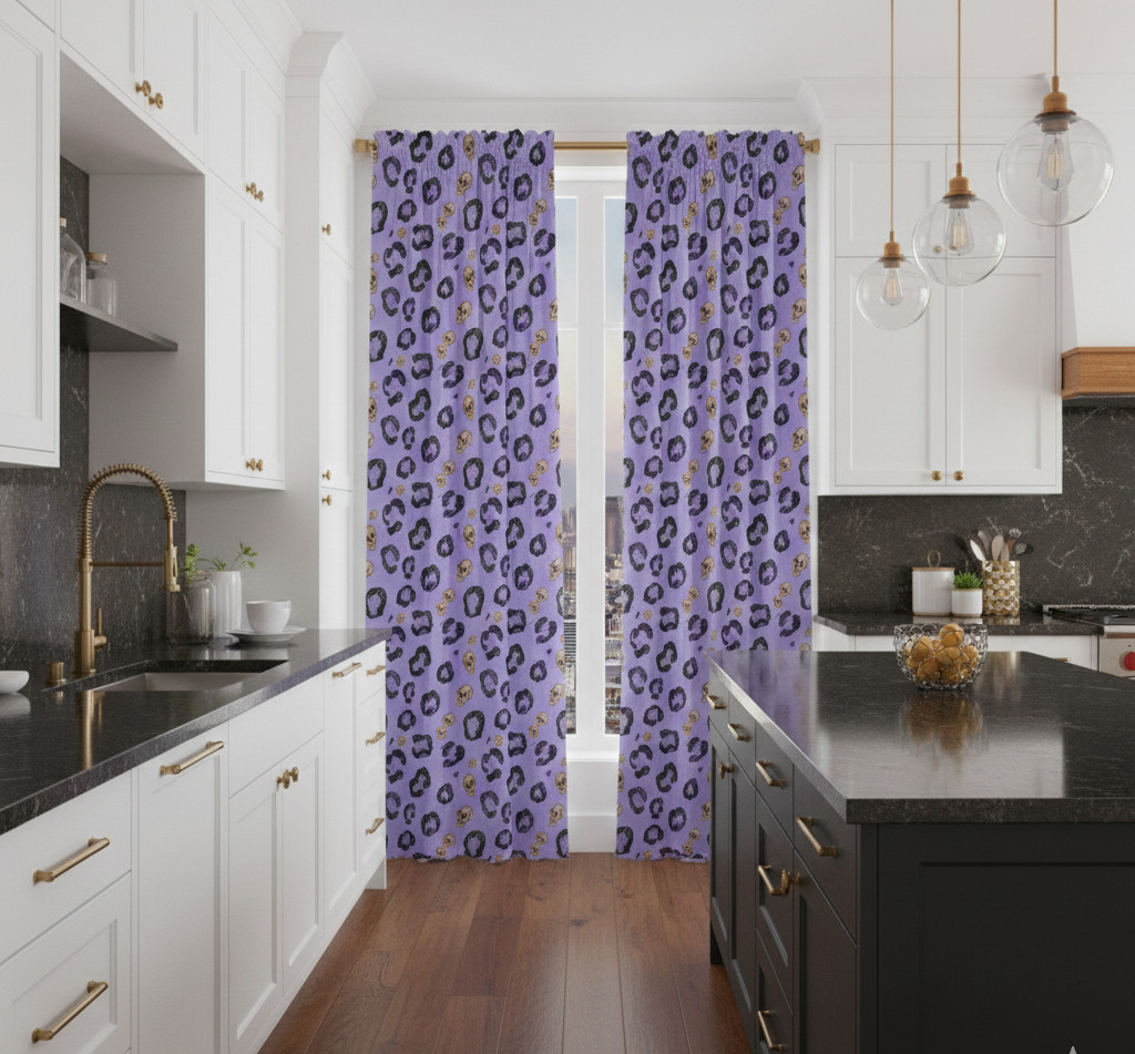 Skull Leopard print Window Curtains, Dense Floral Panel, Living Room 70% Ligh