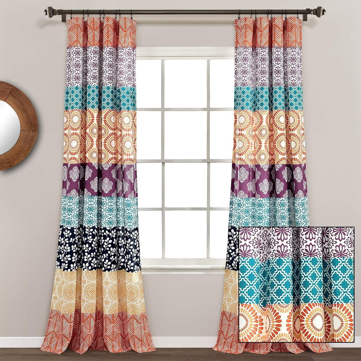 Bohemian Stripe Window Curtain Panels, Pair 52″ W x 84″ L Fuchsia & Orange – …
