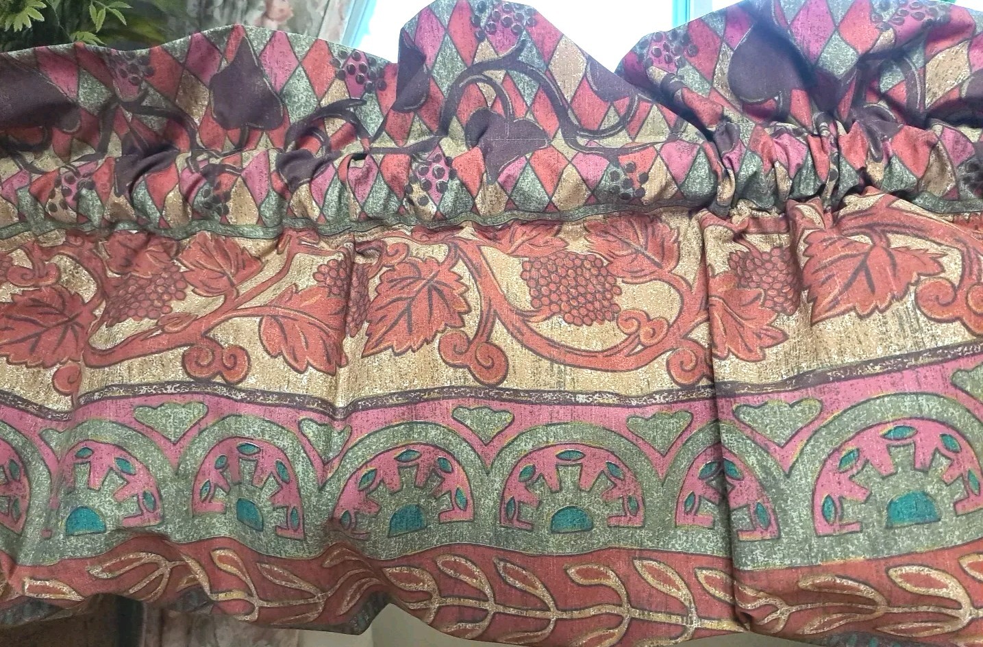 Vintage Martex Pouf Valance Multicolor Mauve Cotton Percale 84″x15″ 1pc NOSWOT