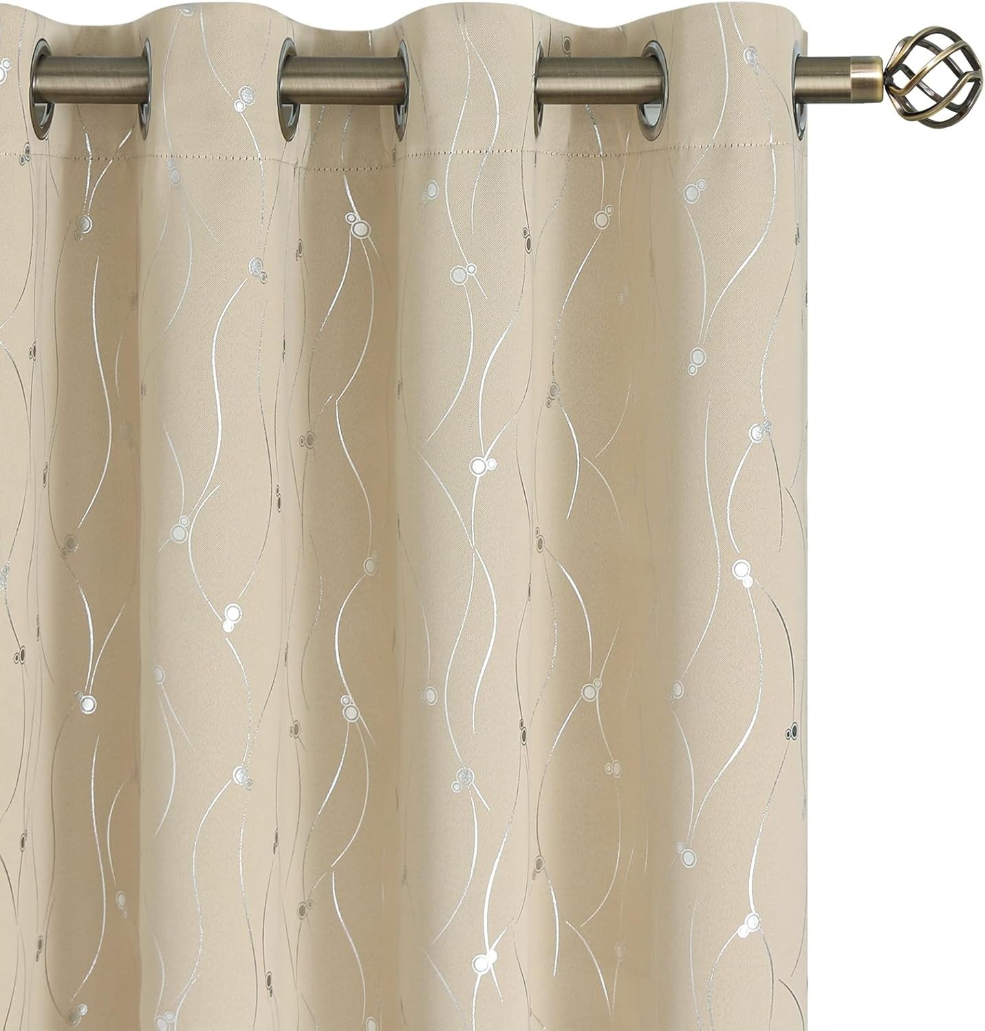 BGment Blackout RM Darkening Pair Curtains Beige -Silver Foil Waves 52W x 95L