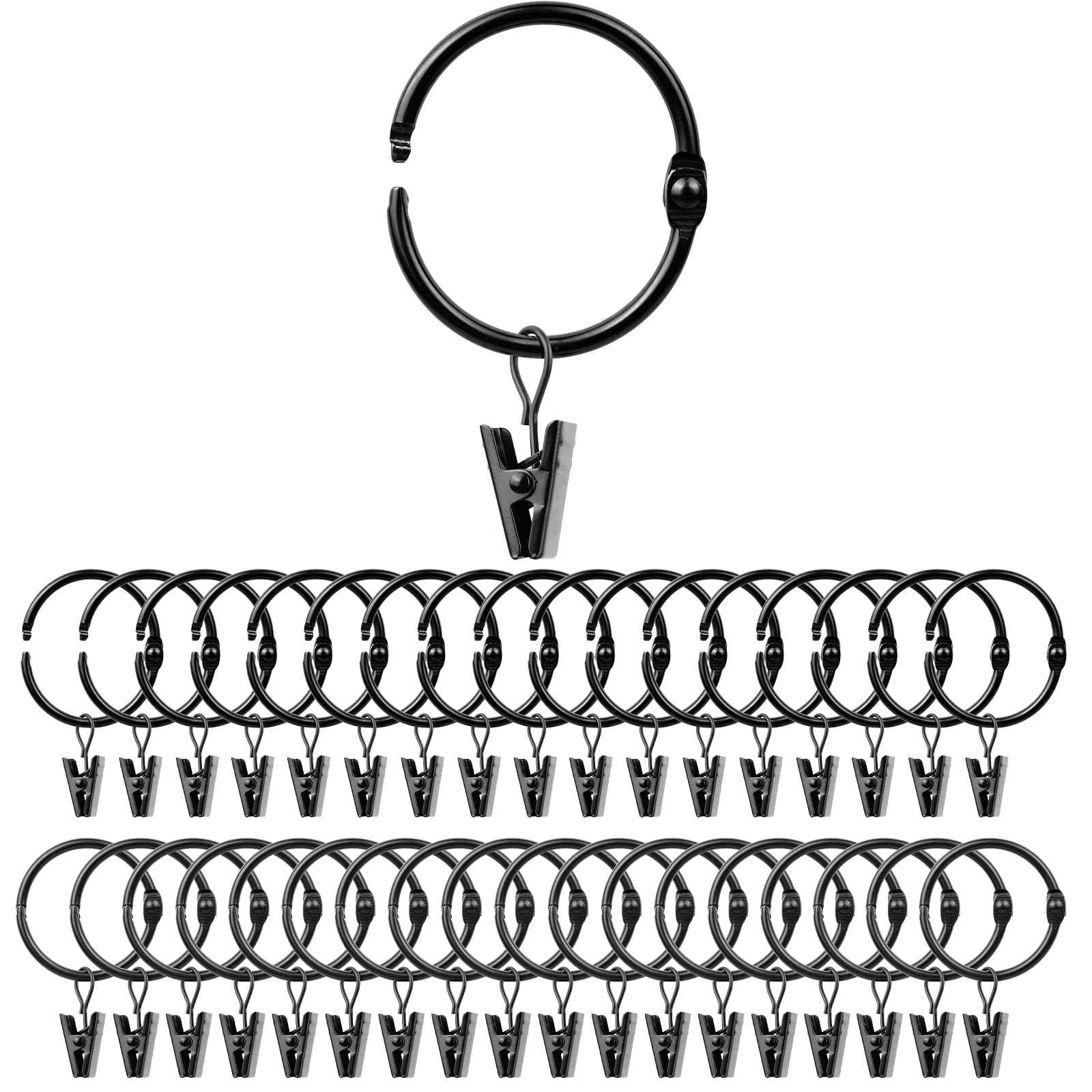 36 Pack 1.26 Inch Openable Curtain Rings with Clips, Rust Resistant Metal Ope…