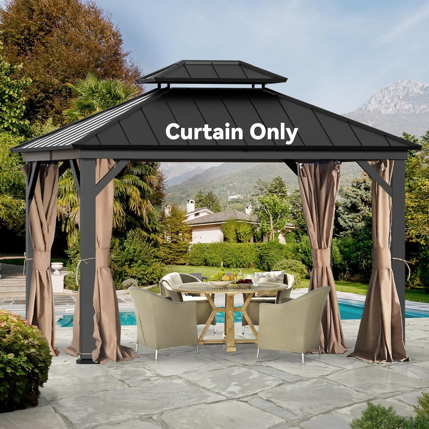 Modern Shade Universal 11′ x 13′, 4-Panel Outdoor Privacy Curtains with Zipper