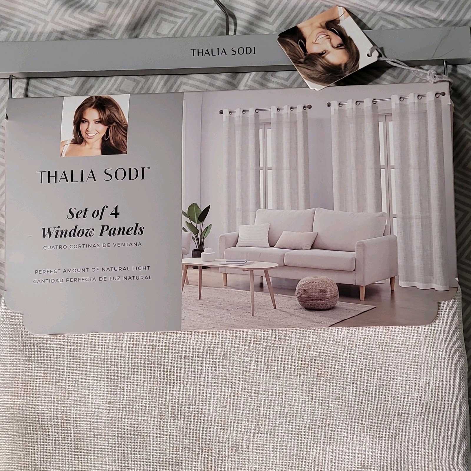 Thalia Sodi Set of 4 Linen Blend Beige 36×84 Modern Sheer Panels with Grommets