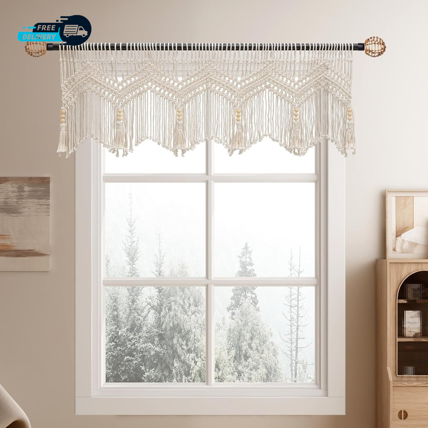 Boho Valance Macrame Curtains for Windows Macrame Valance for Bedroom