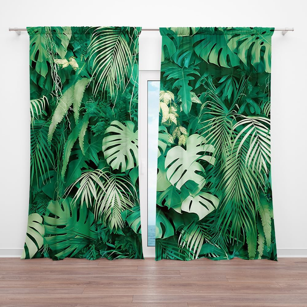 82 X 84 Inches Tropical Palm Leaves Summer Window Curtain Plant Jungle Garden Na