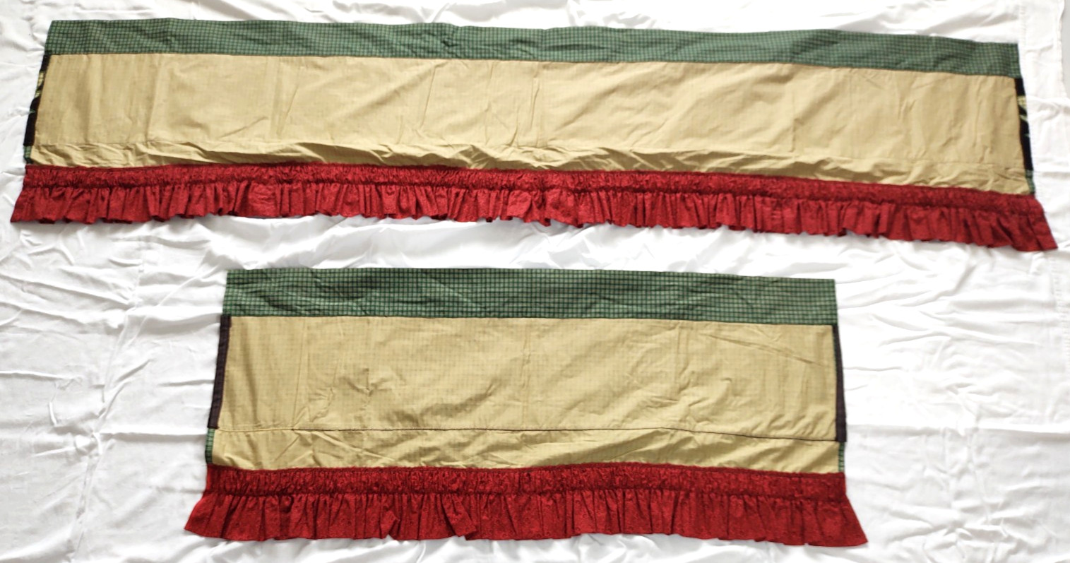 2 Handmade Woodland Valances~Plaid~Country~Reds~Greens~Brown~Leaves~Autumn~Fall