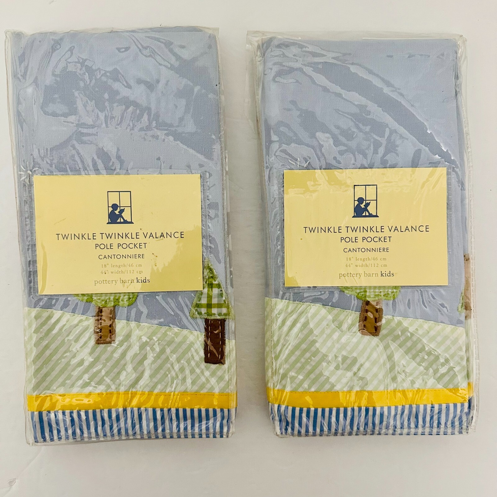 POTTERY BARN KIDS SET OF 2 TWINKLE TWINKLE EMBROIDERED VALANCE POLE POCKET 18×44