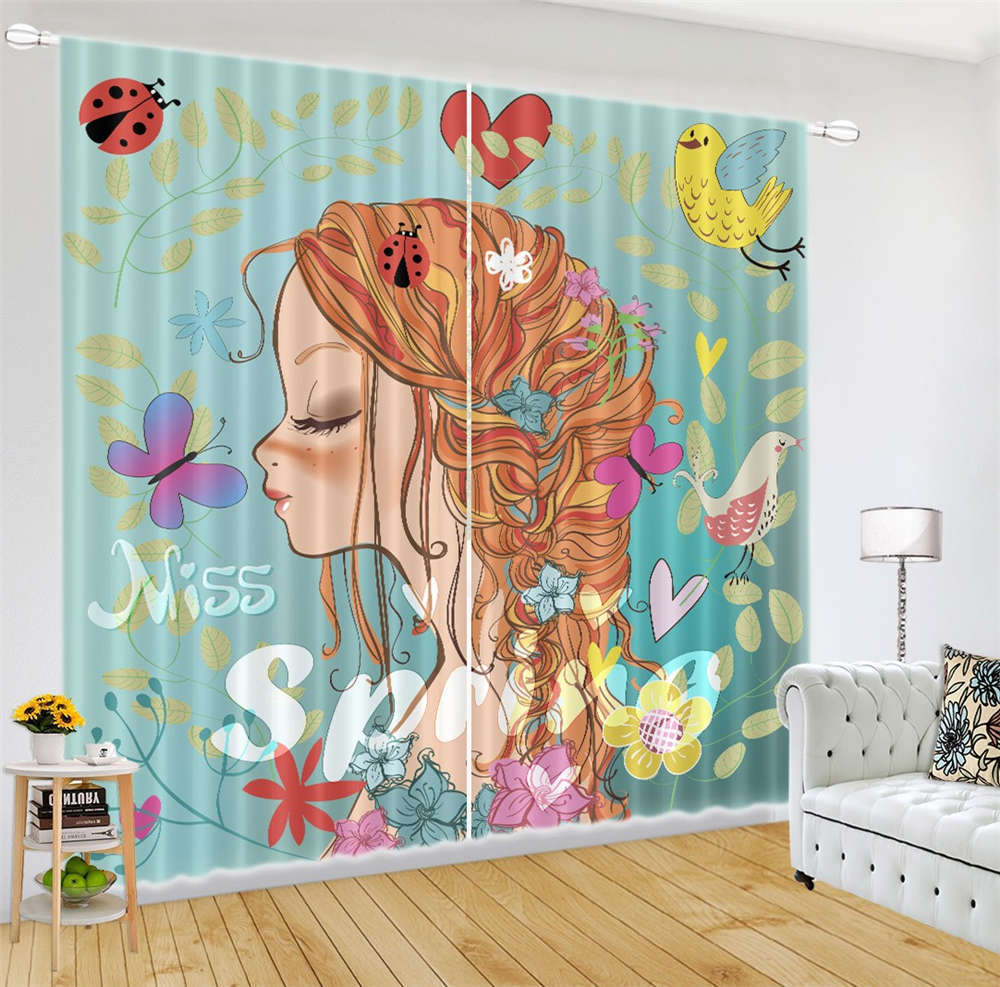 Girl Braid Shape Braid 3D Curtain Blockout Photo Printing Curtains Drape Fabric