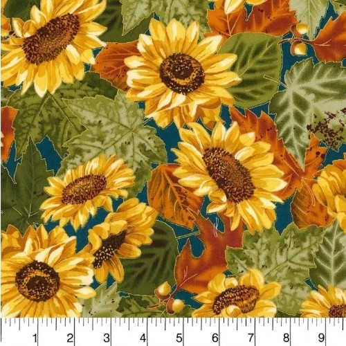 LINED WINDOW VALANCE CURTAIN 42 X 15 FALL SUNFLOWERS LEAF LEAVES