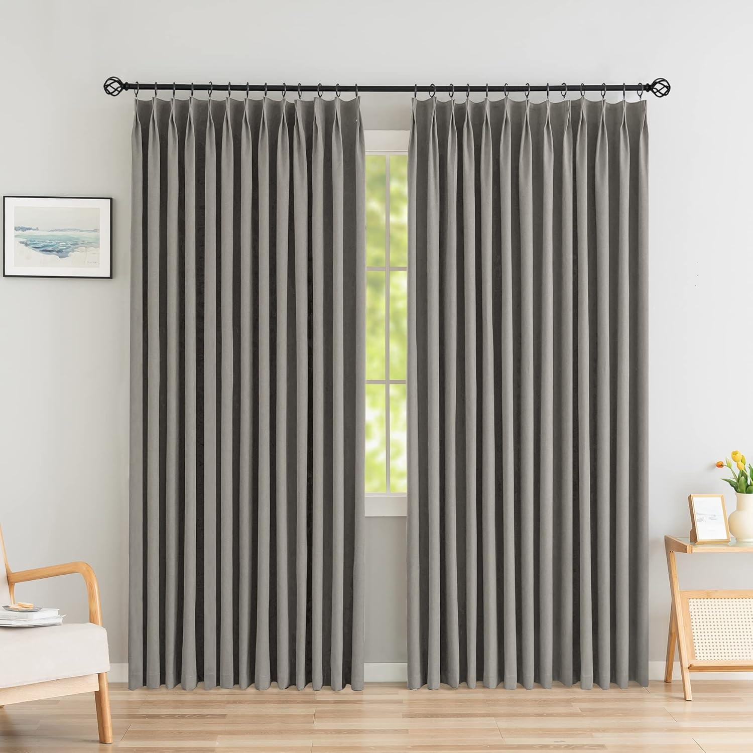 Blackout Pinch Pleat Curtain, Faux Linen, 72×96, Waterproof, Stone Color