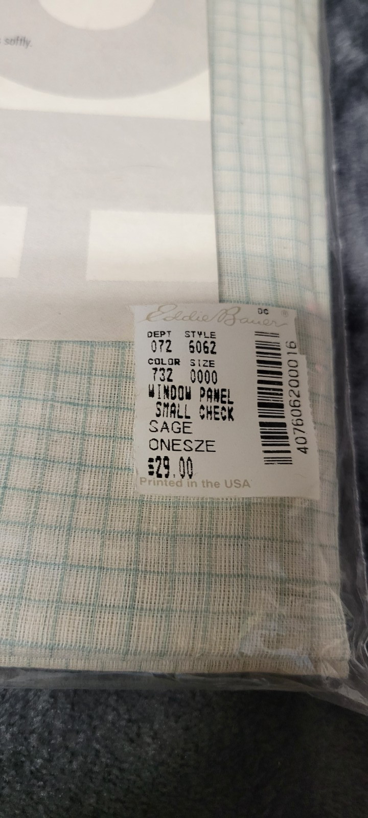 Eddie Bauer Home Set of 2 Sage Small Check Tab Top Window Panel 41″x84″ Sheer