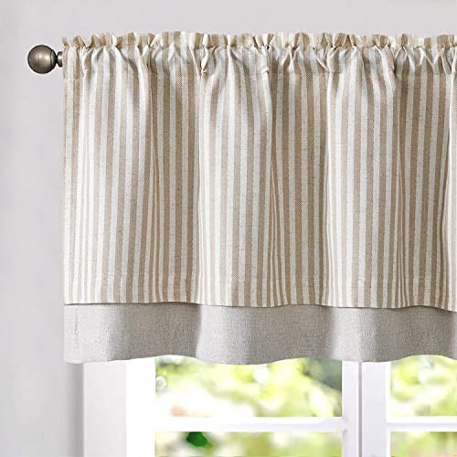 Linen Striped Valance for 50″W x 18″L (Pack of 1) Striped | Tan on Beige