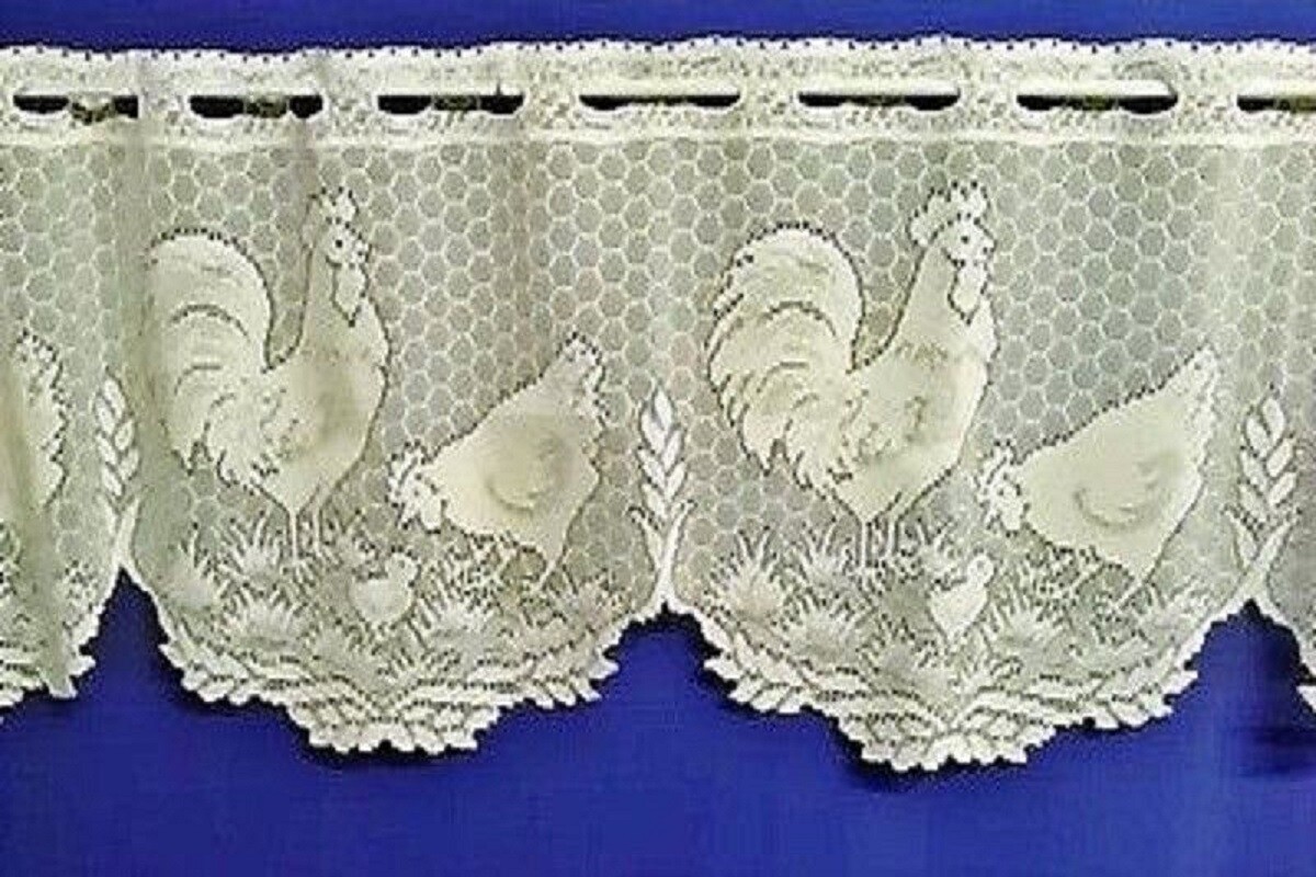 Heritage Lace Rooster Valance White or Ecru Kitchen Patio Dining Room