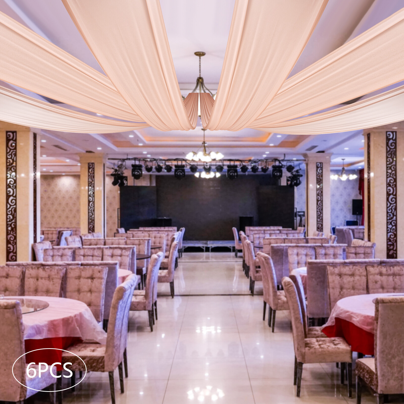 6PCS 5x30FT Ceiling Drapes Ceiling Draping Backdrop Curtains for Party Wedding