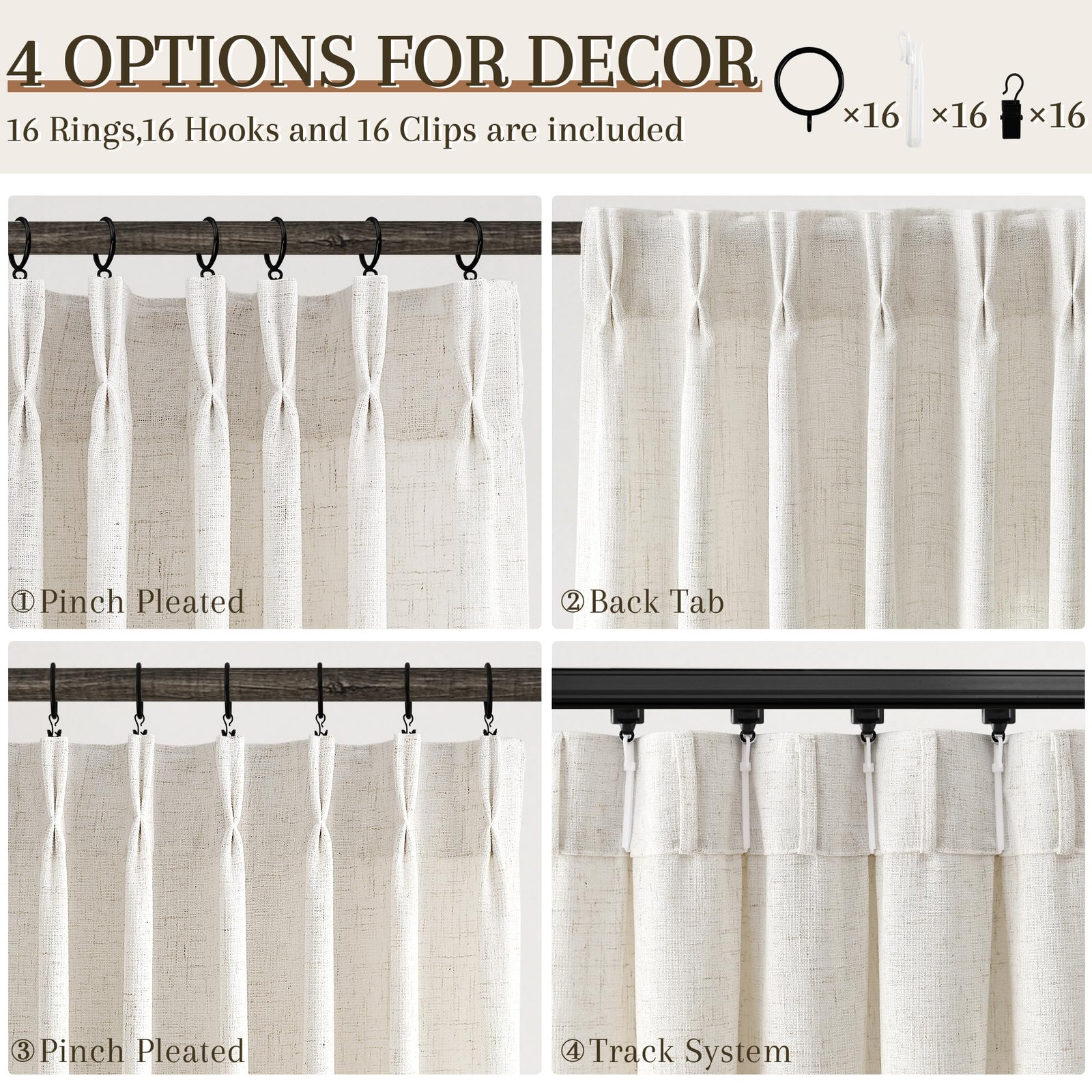 Joywell Natural Pinch Pleated 78 Inch Living Room Curtains 2 Panels Set Rustic