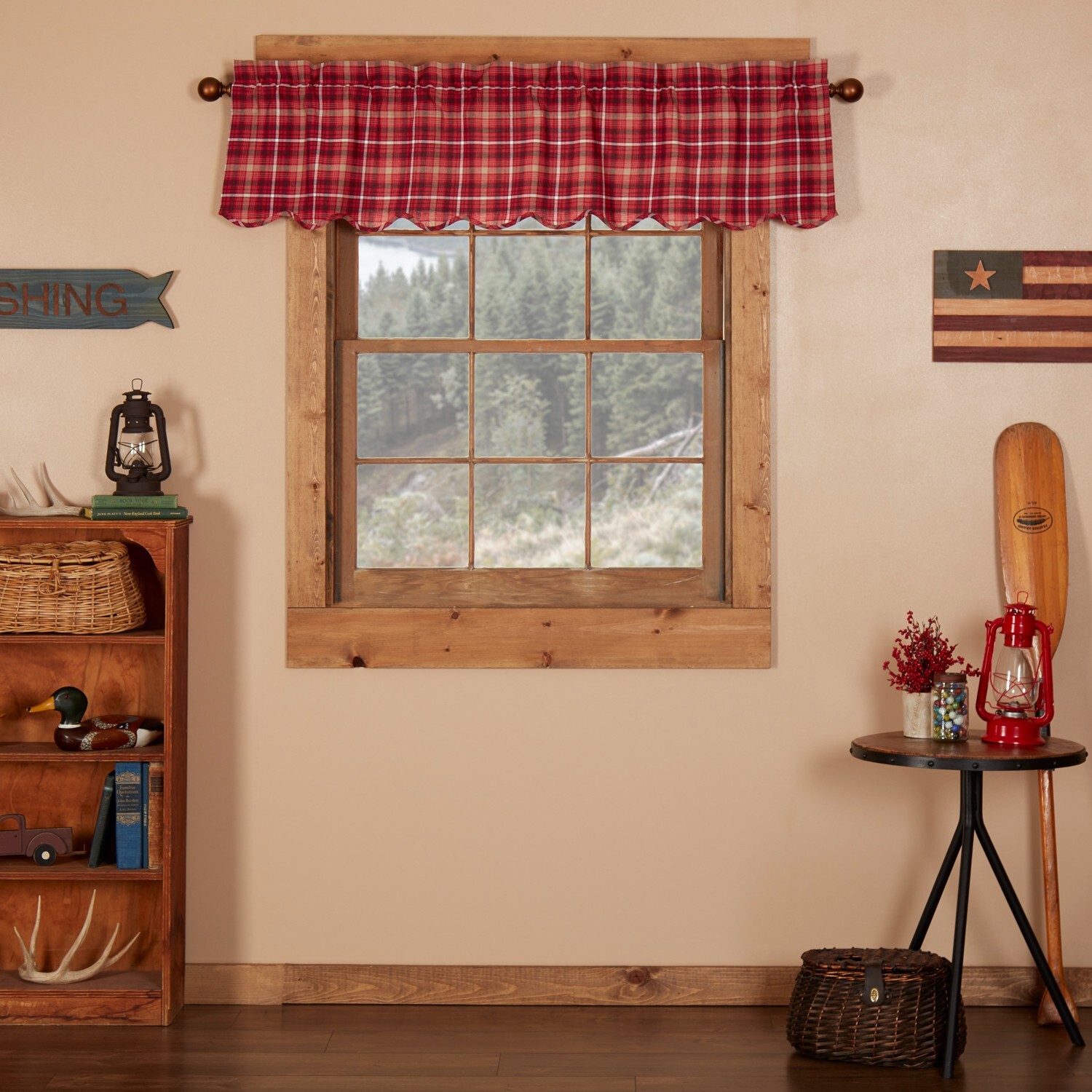 Braxton Scalloped Valance 16×60 VHC BRANDS COUNTRY Red Black White Plaid