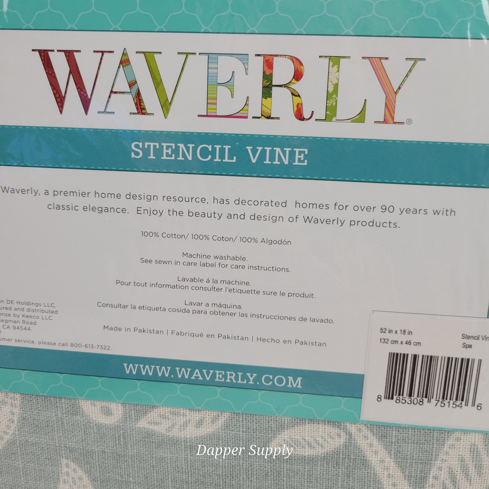Waverly Stencil Vine Valance Blue Spa Cotton Floral 52 x 18″ New Tab Top Valance