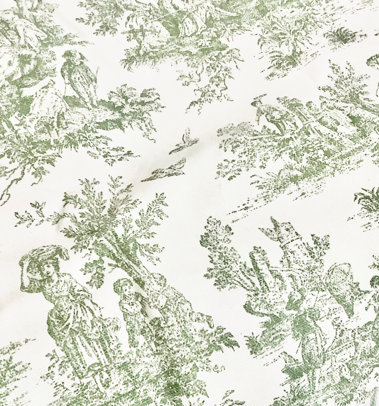 VTG French Country Green and Cream Toile Garden floral 1 Valance Cottage Core