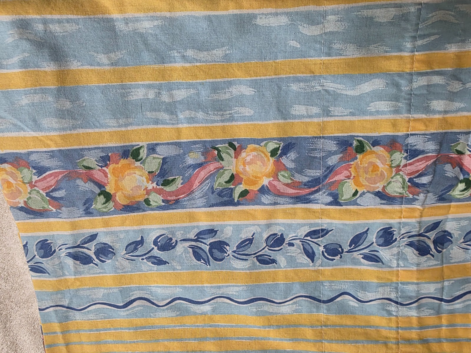 CROSCILL FIESTA WINDOW VALANCE 87×17 FLORAL STRIPE PINK BLUE YELLOW GREEN
