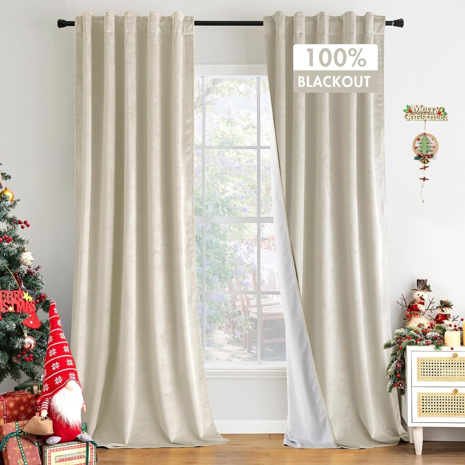 MIULEE 100% Blackout Velvet Curtains 90 Inches Long 2 Panels Ivory White Cream B