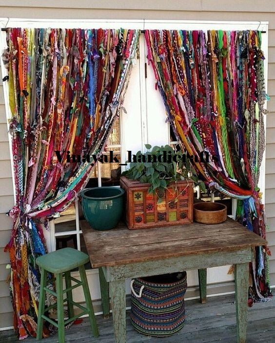 100 Strands, Bohemian gypsy rag Window Bohemian Valance Indian Backdrop curtains