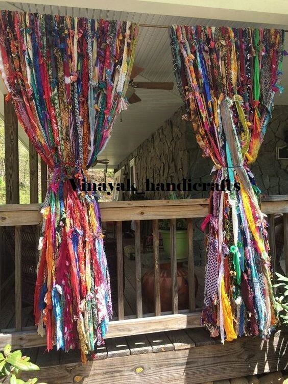 100 Strands, Bohemian gypsy rag Window Bohemian Valance Indian Backdrop curtains