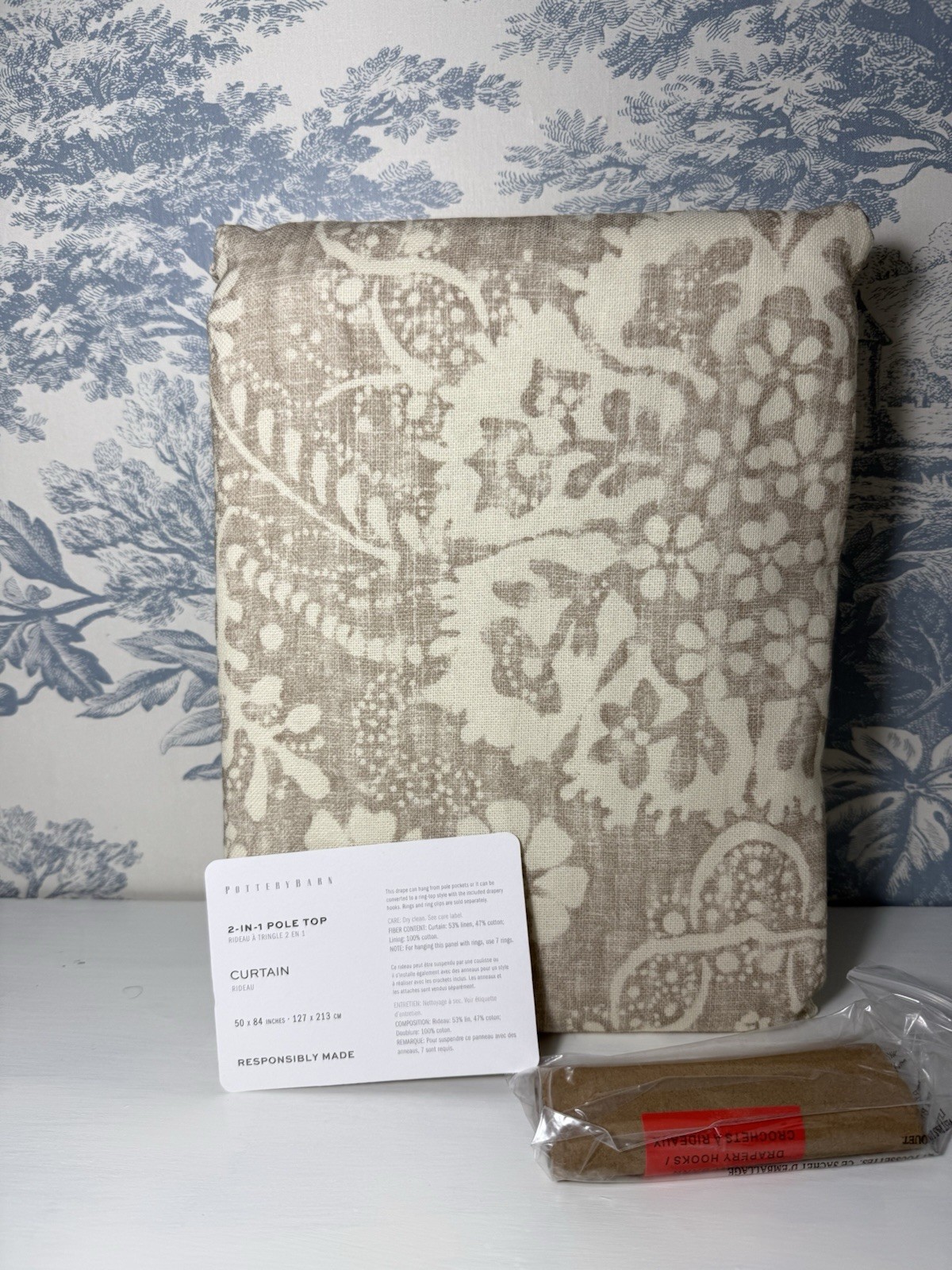 Pottery Barn Bernyce Linen Cotton Curtain Panel 50×84 Flax Light Filtering