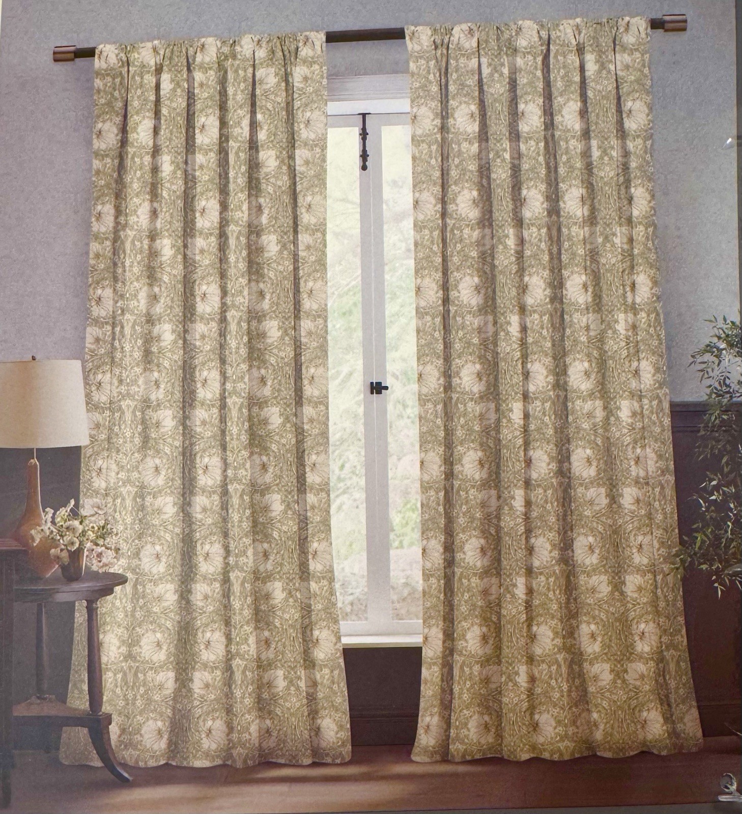 William Morris & Co Pimpernel Curtains Set 2 Panels 37×96 each Floral Green New