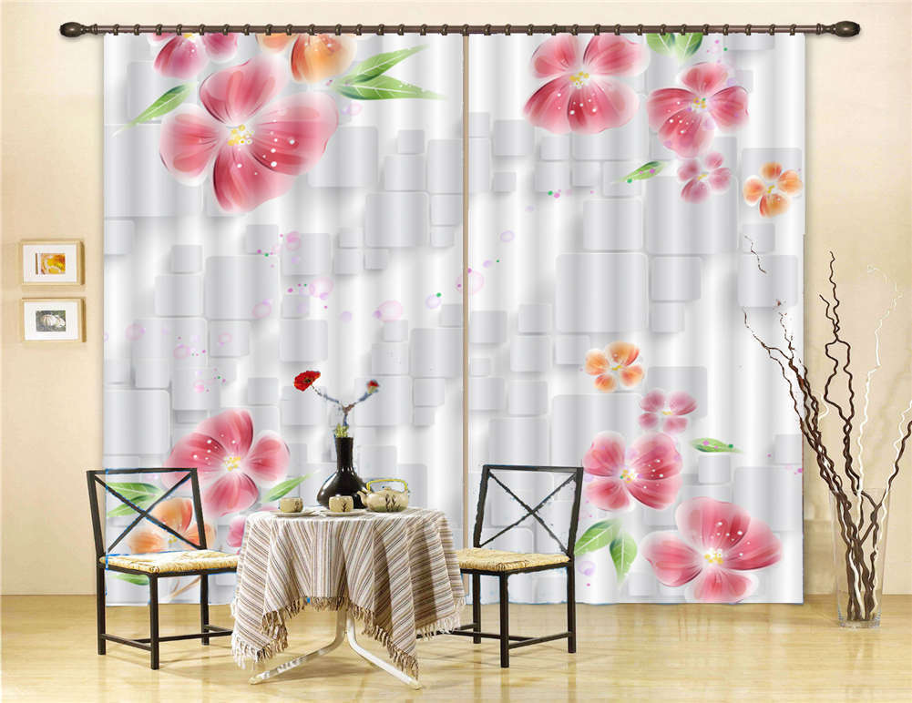 Flower Gouache 3D Curtain Blockout Photo Printing Curtains Drape Fabric