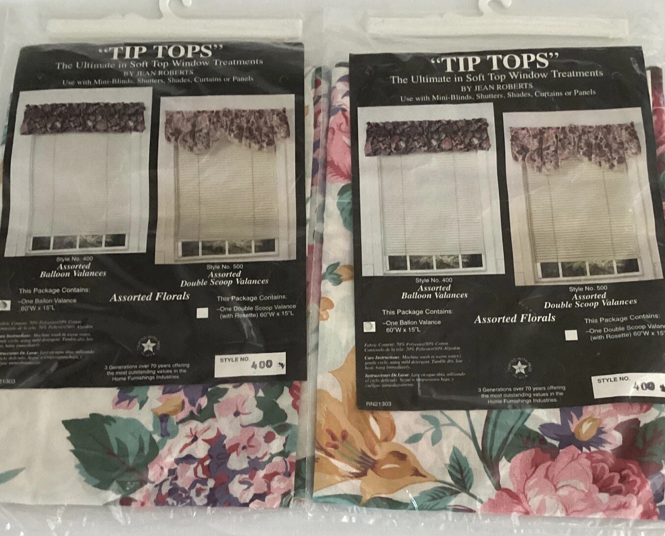 Two (2) Floral Balloon Valances 60” x 15” Tip Tops by Jean Roberts