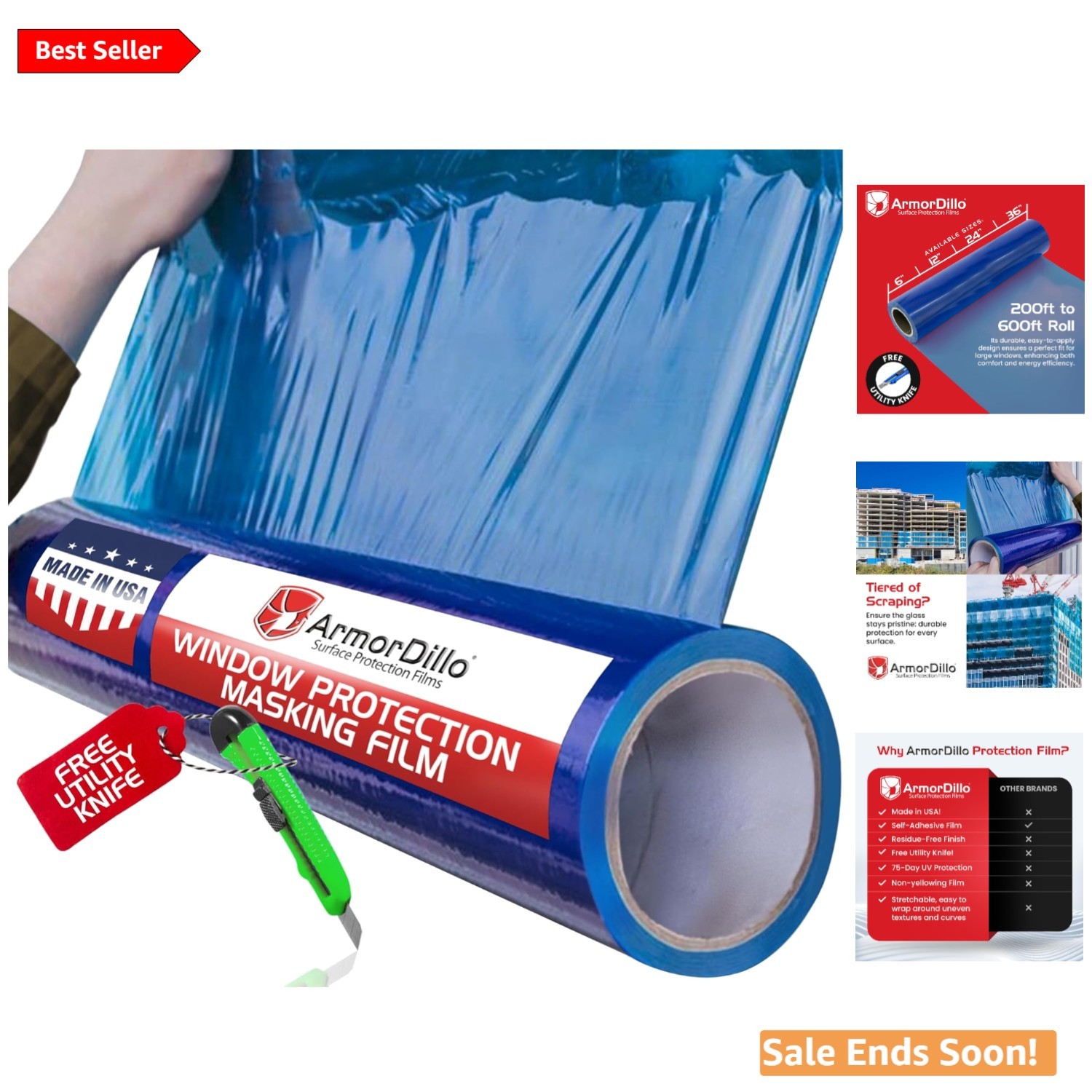 Blue Window Protection Film 12″ x 200′ | UV Resistant & Self-Adhesive Safety …
