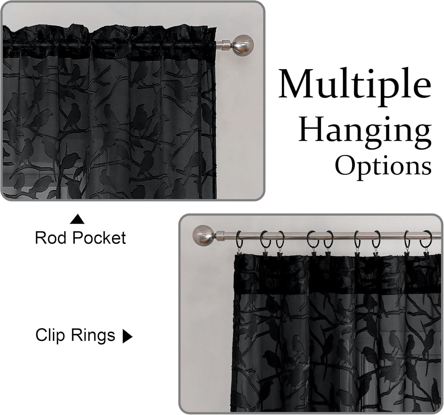 Sheer Black Curtains 63 Inches Long, Light & Airy Privacy Textured Sheer