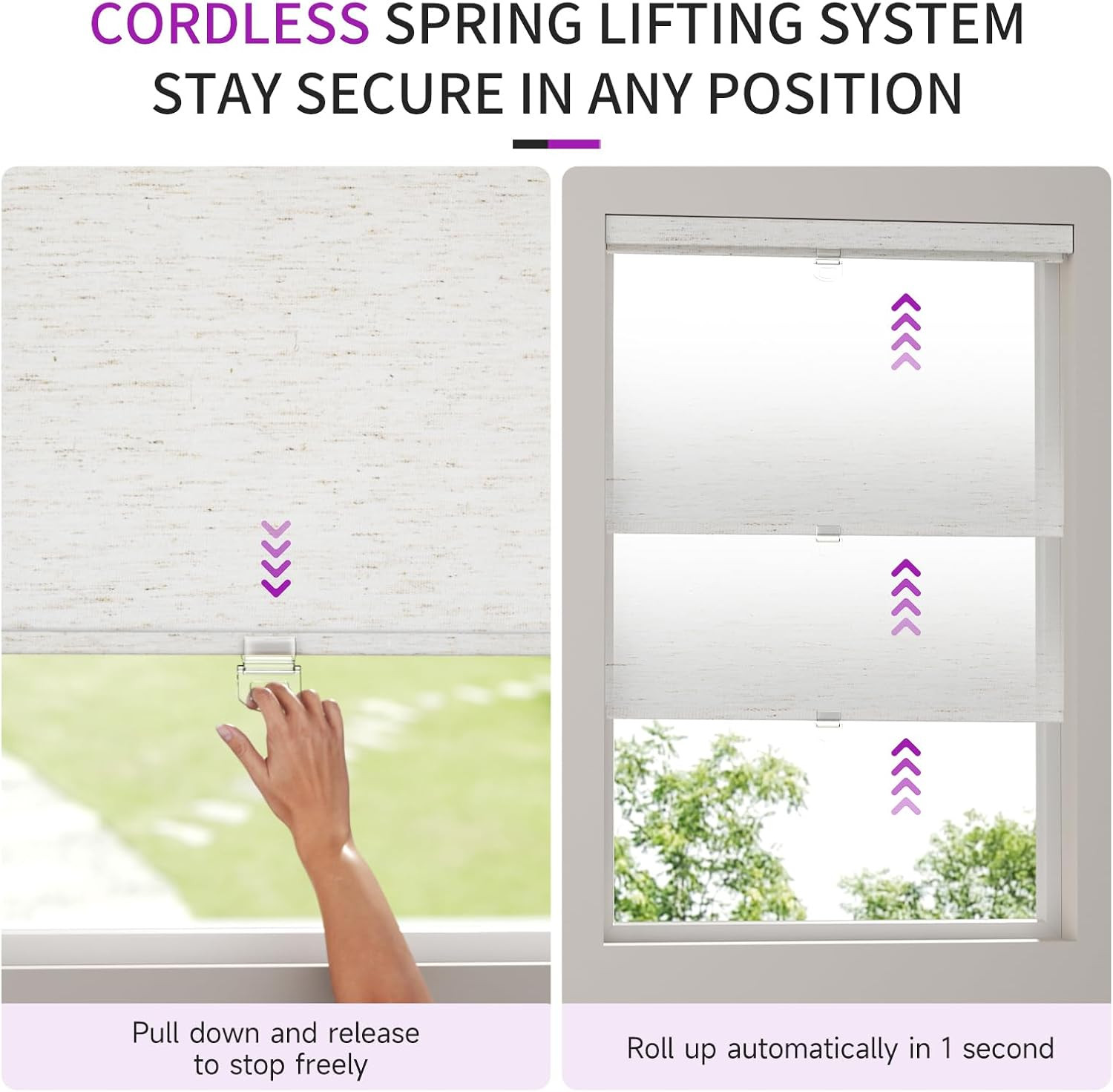 Cordless Blackout Pull-Down Shades with Valance, 22″ W X 72″ H, Linen Beige