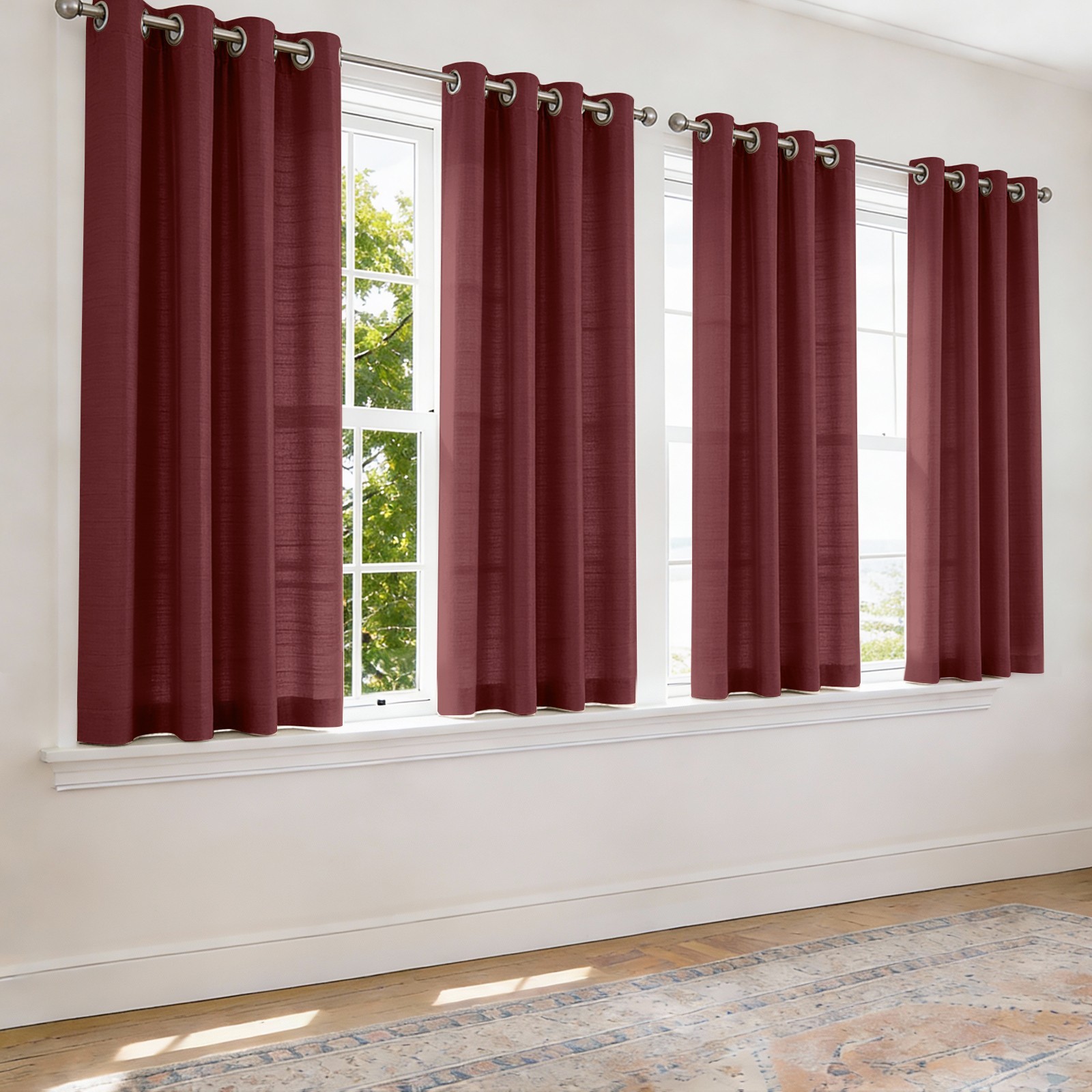 Burgundy Silk Curtains 2 Panels 63″ Living Room Bedroom Light Filtering Grommet