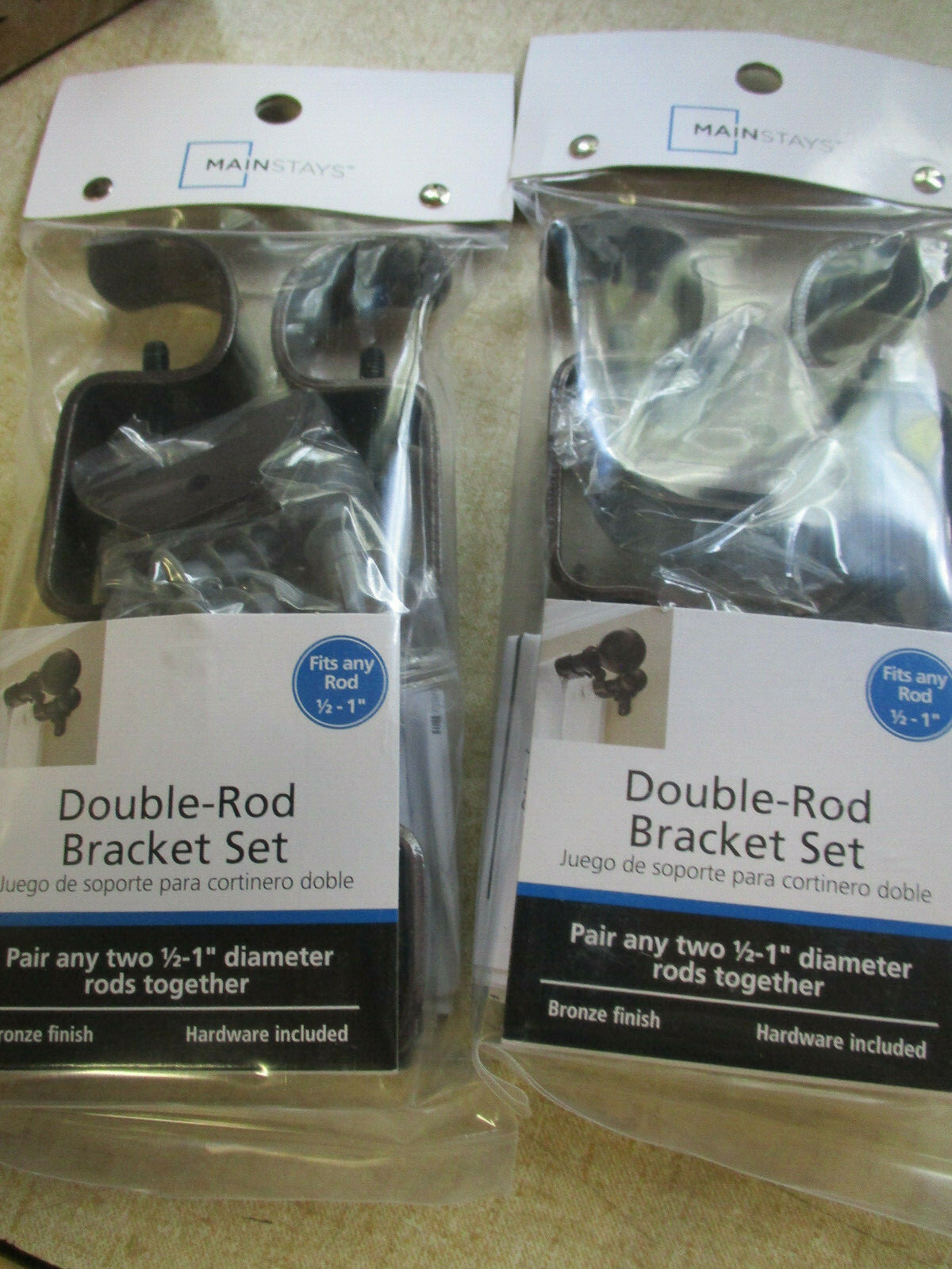 LOT OF 2 PACKS Double Curtain Rod Brackets 1/2″ to 1″ RODS 2 EACH PACK BRONZE S2