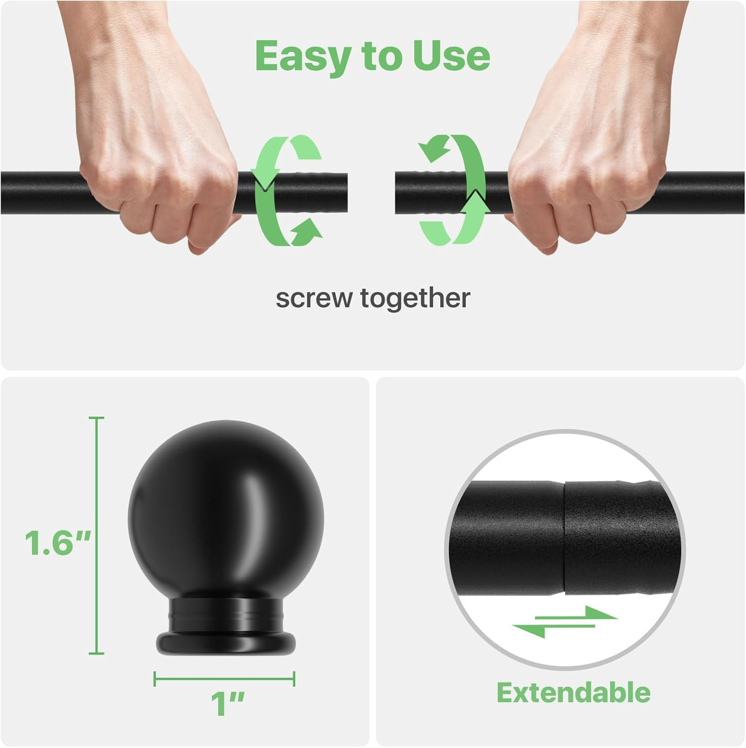 Curtain Rods for Windows 28 to 48 Inch, 5/8 Inch Black Curtain Rod Set with Brac