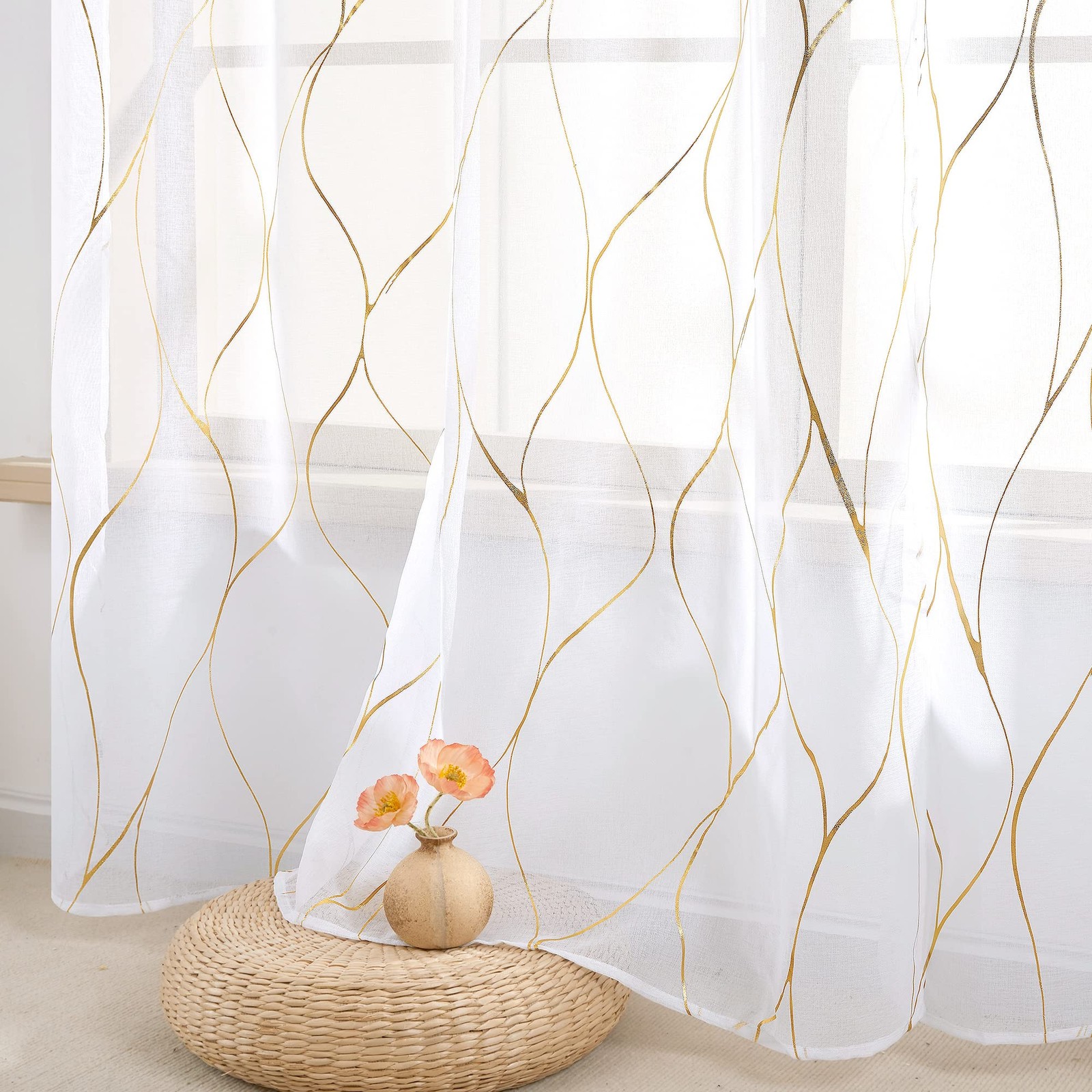 Semi Sheer Curtains 2 Panels, 52W x 108L Inch Each, Grommet Top Voile, Light-…