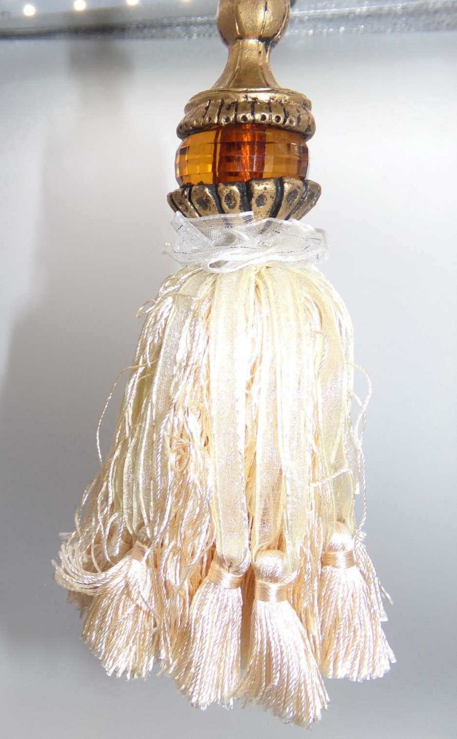 Tassel Ivory Cream organza ribbons tassel fringe Amber bead 10 inch