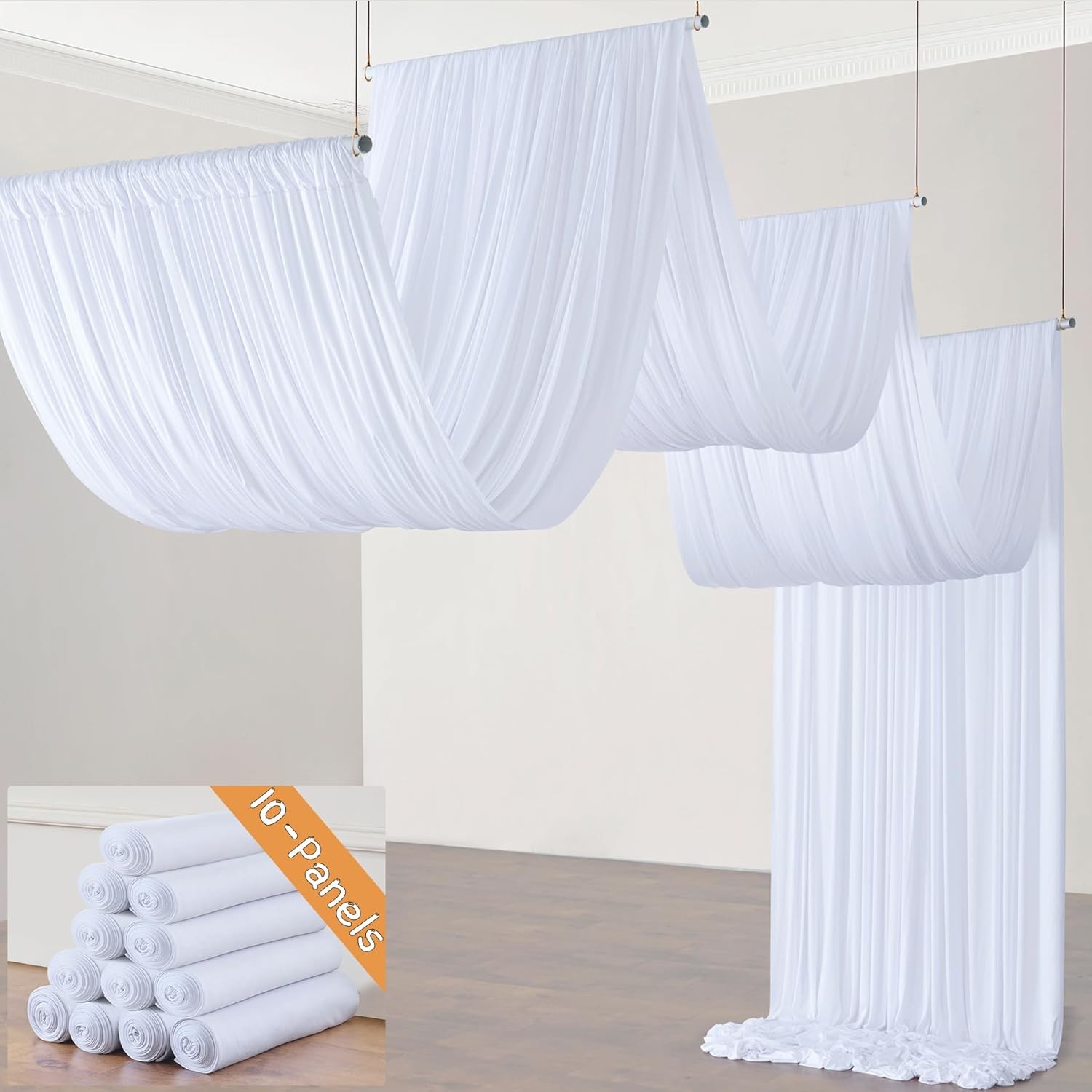 50ftx20ft White Ceiling Drapes for Weddings 10 Panels