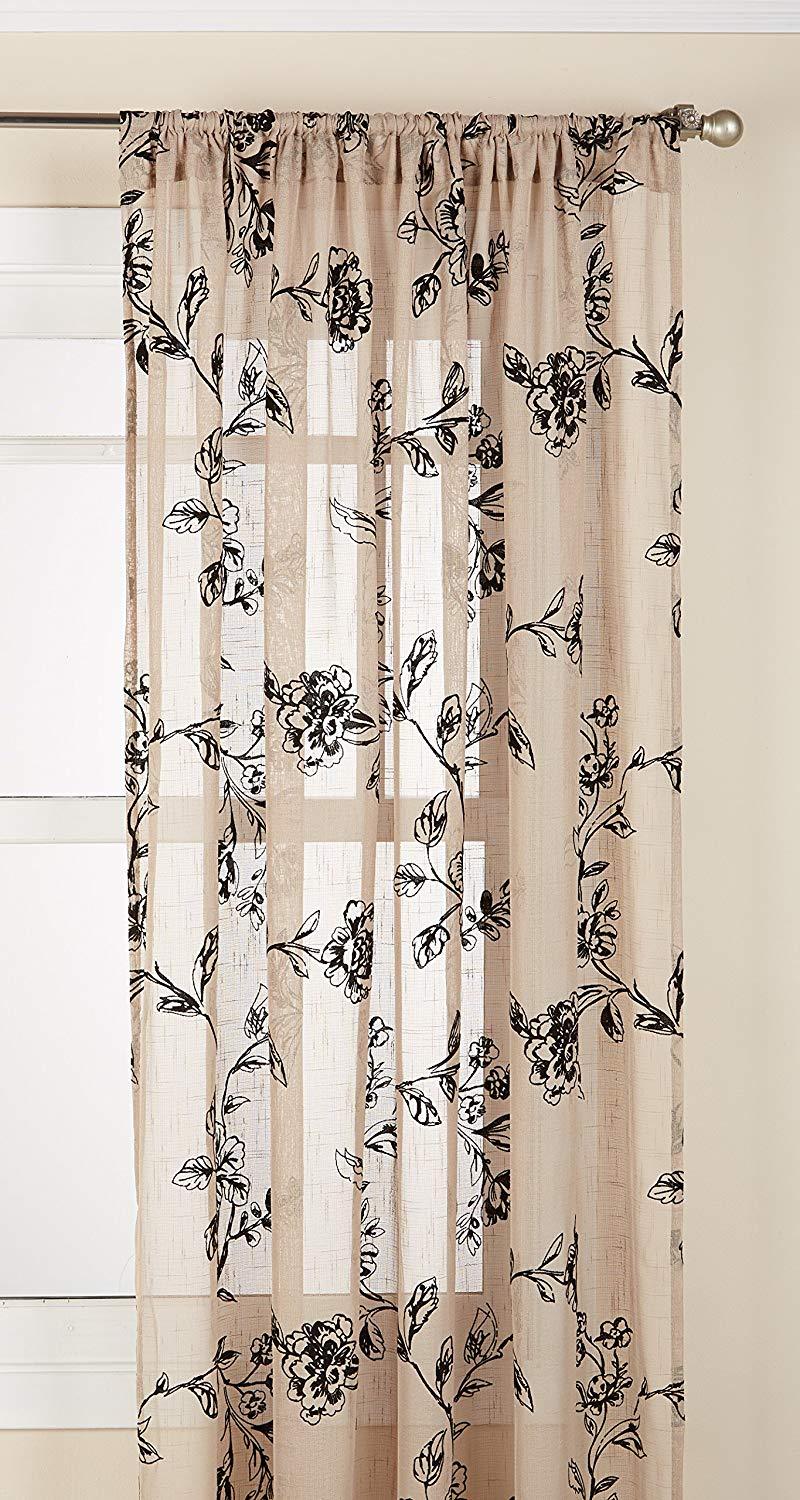 Fenwick Tailored Window Panel OR Swagger Flocked Semi-Sheer Flowers Floral