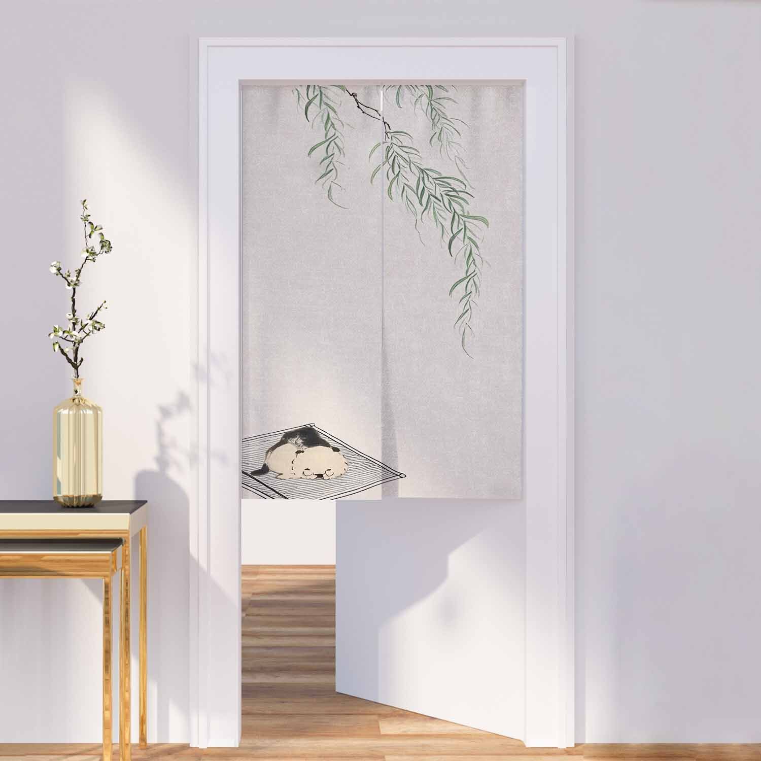 Japanese Doorway Curtain Spring A sleeping kitten Kitchen Bathroom Door Divider