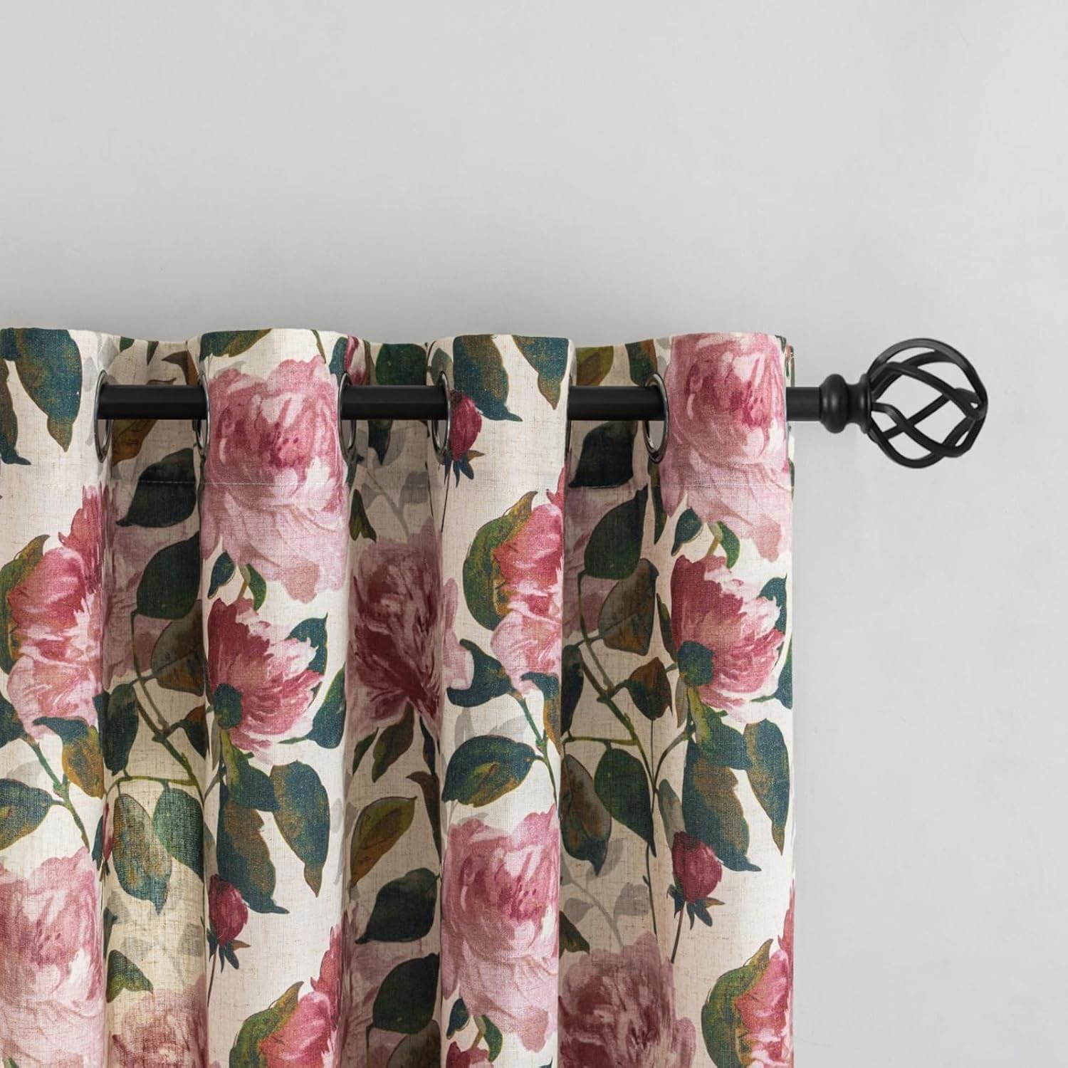 Floral linen curtains, dimensions: 50 inches wide x 63 inches long