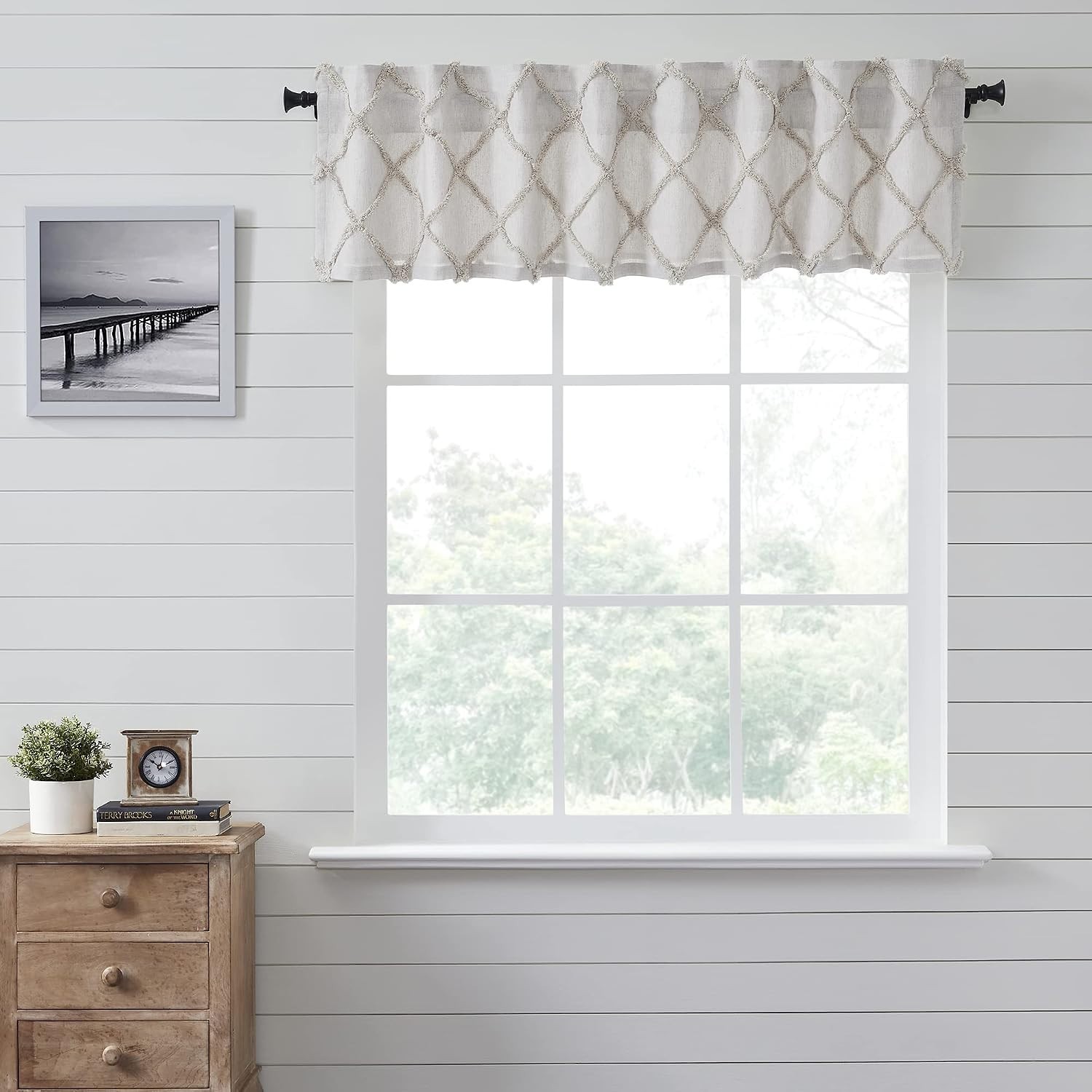 VHC Brands Frayed Lattice Curtain Valance, Oatmeal, 16×72