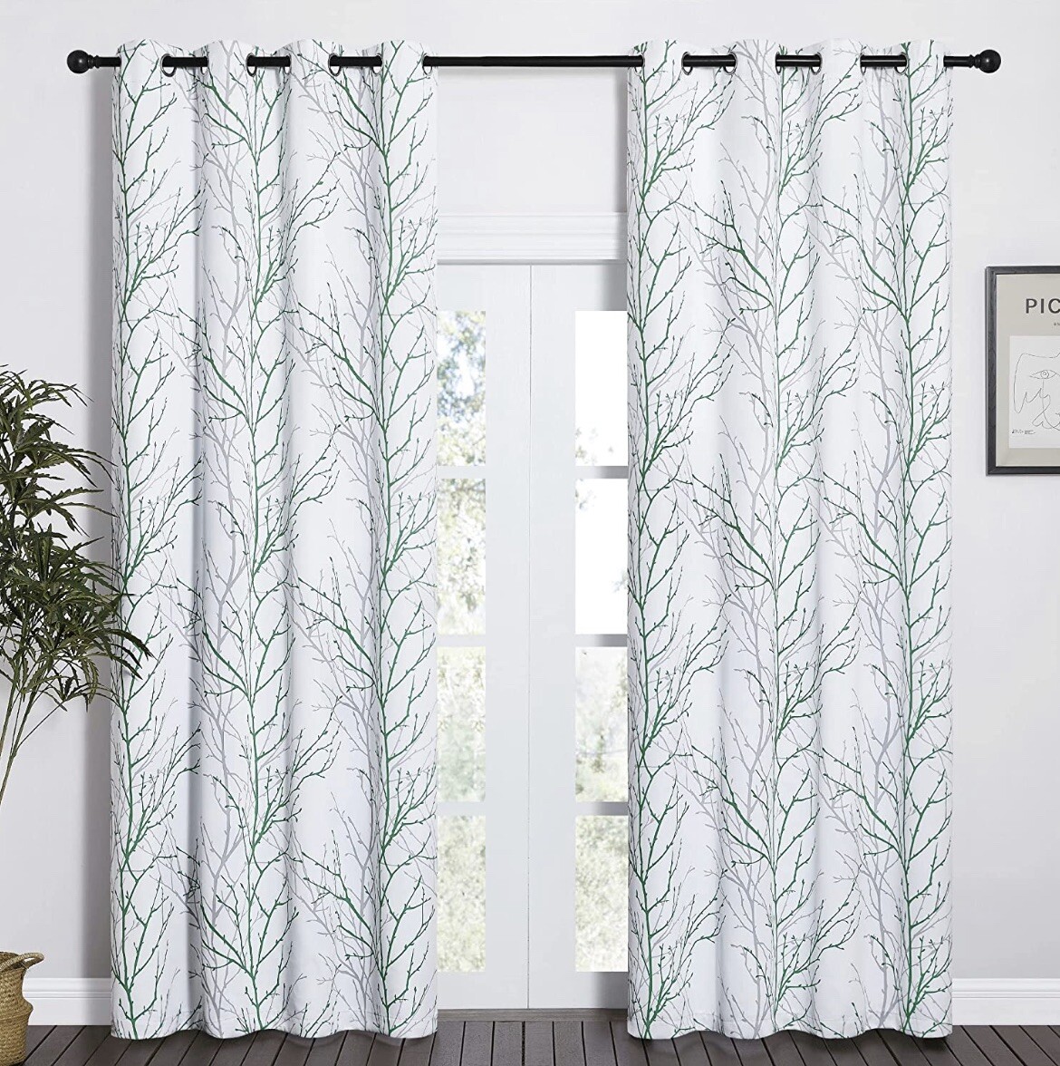 NICETOWN Tree Branch Printed Window Curtains/Drapes W/Grommet Top(W52*L84inches)