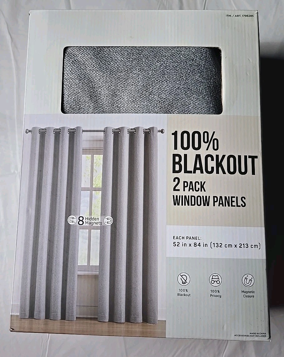 2 Pack Gray 100% Blackout Window Panels 52″x84″ Each