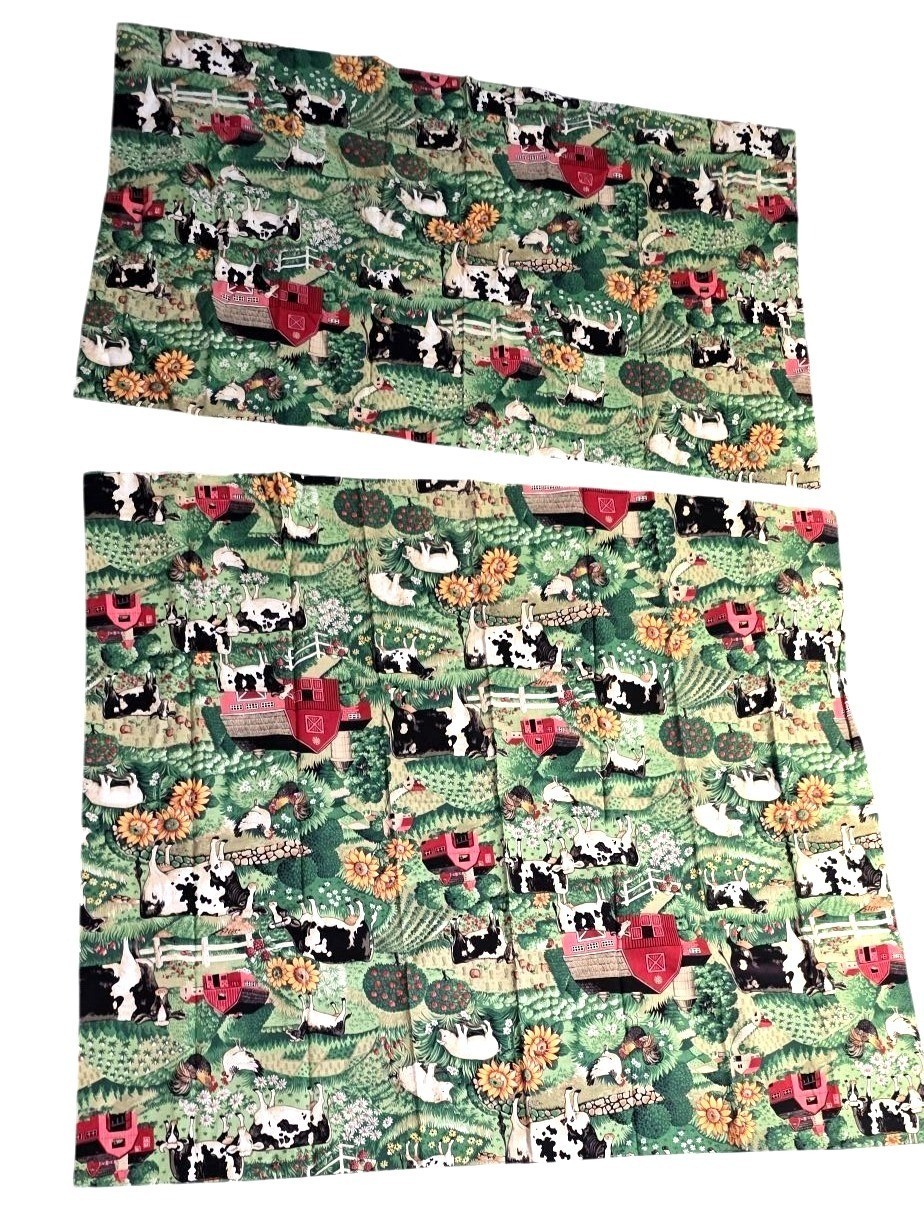 Kitchen Curtains w/ Valance Farm-Themed Cow & Barnyard Print 2ft W Valance 34L