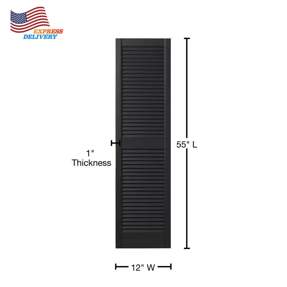 12 In X 55 In Open Louvered Polypropylene Shutters Pair in Black FREE SHIPPING