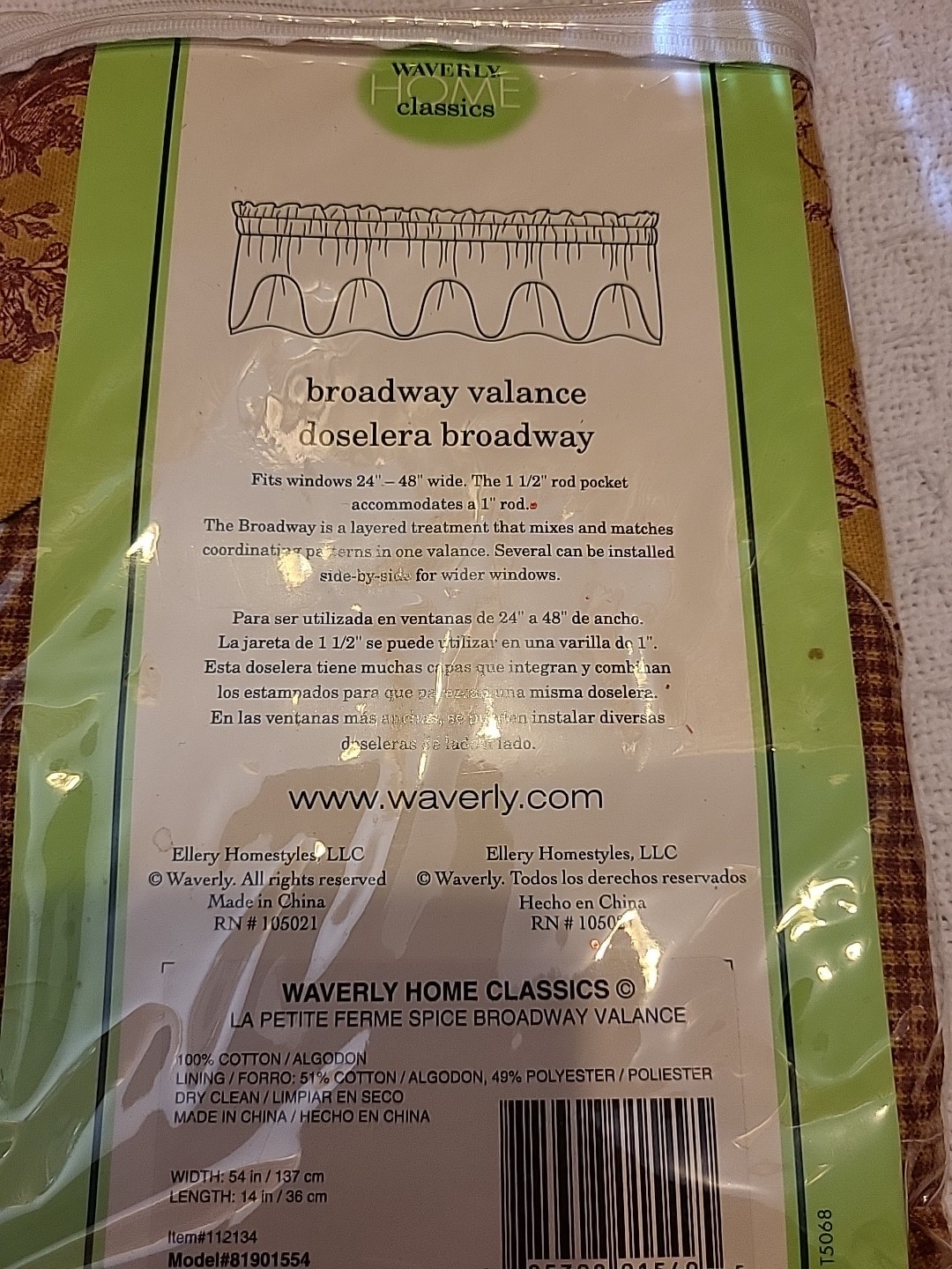 Waverly Home Classics Broadway Valance Doselera 54 Inch Wide X 14 Inch Long