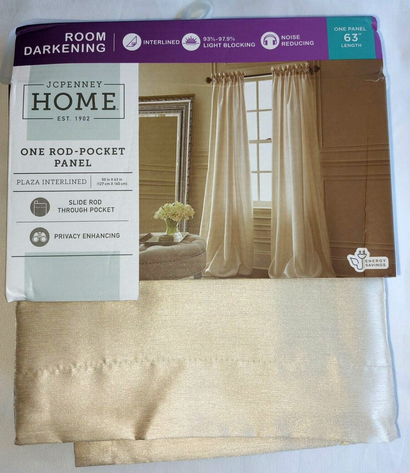 JCPenney Home Ivory Beige Plaza Interlined One Rod-Pocket Panel 50″x63″